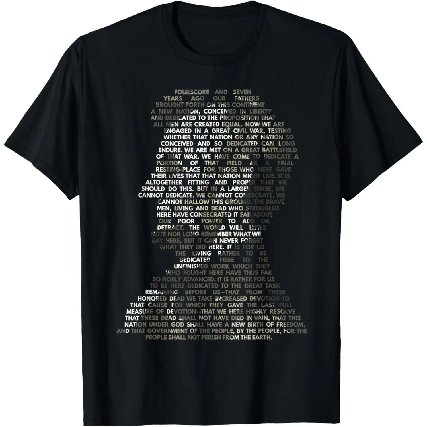 Abraham Lincoln Portrait Gettysburg Address Casual Short Sleeve Cotton T-Shirt