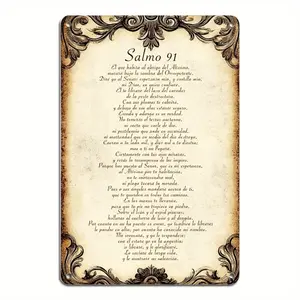 Classic Vintage Geometric Aluminum Metal Crosses Wall Decor, 30*20cm Spanish Salmo 91 Psalm 91 Scripture Prints, Local US Shipping, Spiritual Christianity Faith Home Decor, Catholic Thanksgiving Gift Art