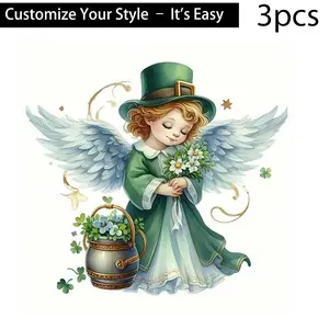 3pcs Green Angel Wings Heat Transfer Stickers, High-Definition Tear-Resistant DIY Iron-On Patches for Durable Plastic T-Shirt Making, Pillow Decoration - Multi-Color Washable Waterproof PVC Stickers