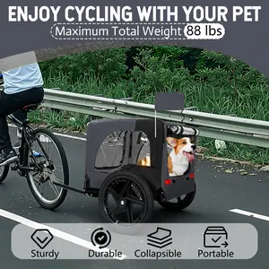 Outdoor Heavy-Duty Foldable Pet Bicycle/Trailer with 16-Inch All-Terrain Tires and Universal Hook – Foldable Dog/Cargo Bicycle Carrier, Black Dark Gray Maximum total weight 88 pounds