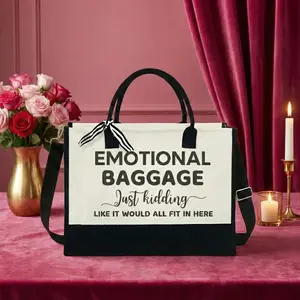 Emotional Baggage Tote Bag – Funny Christmas Gift, Xmas Gift for Her, Sarcastic Canvas Bag, Therapy Tote, Bridesmaid Gift, Counselor Bag, Holiday Shopping Bag MLN5044TNB, Holiday Gift, Handle Straps