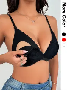 Women's Nursing Bra, Pregnancy Maternity Bra, Half Transparent Lace, Detachable Front Panel, Comfortable Soft Breathable, Fashion Practical Underwear, Maternity Solid Bra