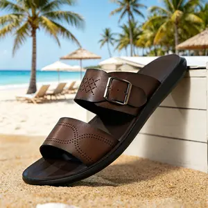 Men's Sport Flip Flops Comfort Casual Thong Sandals Outdoor Slippers PU Leather Breathable Lightweight Non-Slip Sole for Summer Outings Walking Shoes Footwear with Adjustable Buckle Strap - Boy, Tactical