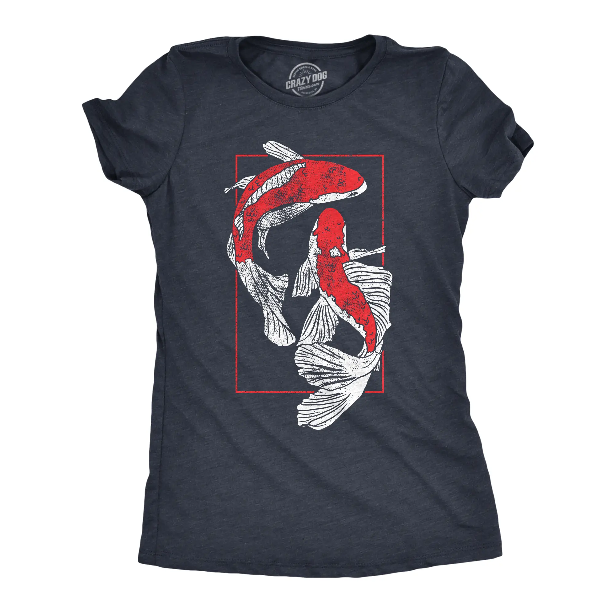Womens Koi Fish T Shirt Funny Beautiful Peaceful Japanese Style Carp Pond Tee for Ladies Funny Womens T Shirts Cute Vintage Fashion Casual Ladies T-Shirt Gift Funny Animal Top Women's Novelty Tees Navy - KOI
