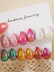 6 Pairs Fashionable Simple Elegant Transparent Colorful Acrylic Geometric C-Shape Design Ear Rings for Daily Casual Parties