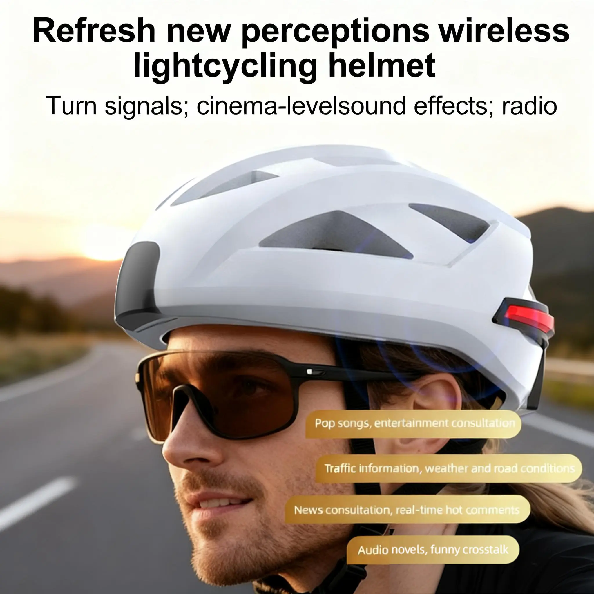DVKIX 2025 Multifunctional Round Smart Bluetooth Cycling Helmet, Unisex Adult Wireless Safety Riding Helmet with Built-in LED Lights, Turn Signals, Music Player, Phone Call Capability - Father's Day Gift for Cyclists