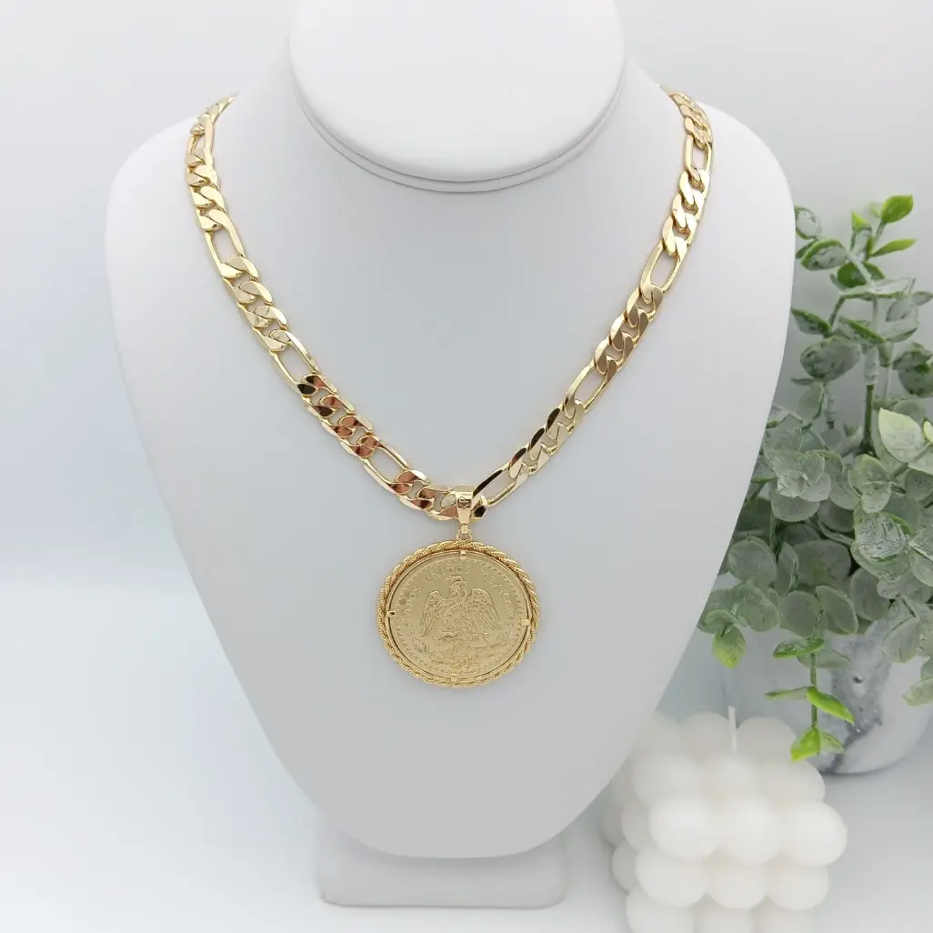 Yordy Necklace with Mexican Centenario Coin Pendant 14K Gold-Plated High-Quality Design Unique Piece for Everyday Wear and Special Occasions