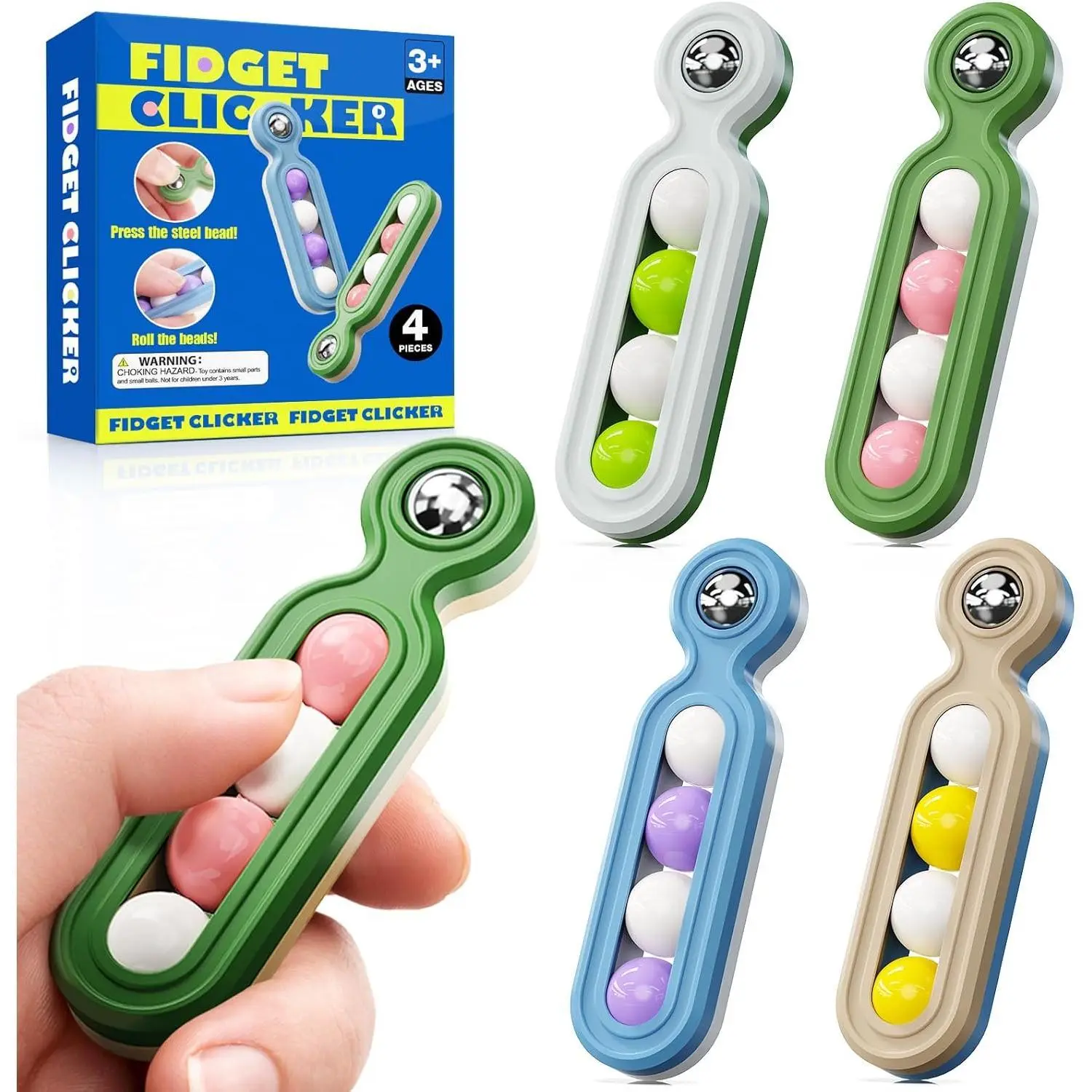 Fidget Toys Adults Stress Relief: 4 Pack Fidget Clicker Toys - Sensory Toys for Autism Kids Calming - ADHD Tools Desk Fidgets for Classroom - Cool Office Gadgets Gifts for Teen Women Men
