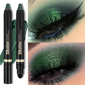 Double Ended Metallic Eyeshadow Stick, Waterproof & Long Lasting, Champagne Brown Cream Shimmer Pencil Crayon, Eye Brightener Stick Highlighter Eye Liner Pen, Easy To Create Daily Makeup, Glitter Shimmer Eyeshadow