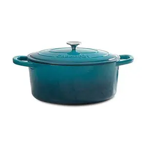 CrockPot Zesty Flavors 5 Qt Round Enameled Cast Iron Dutch Oven in Ombre Teal CrockPot Zesty Flavors 5 Qt Round Enameled Cast Iron Dutch Oven in Ombre Teal