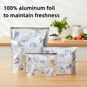 [Refrigerated Food] Reusable pure aluminum foil sealed storage bags, new 2026 resealable vacuum zipper bags for food storage, upright aluminum foil sealed bags with labels and zipper closure, suitable for vegetables, fruits, meats, and more