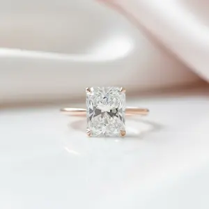 Rose Gold 5.0 Carat Radiant Cut Simulated Diamond Option Engagement Ring