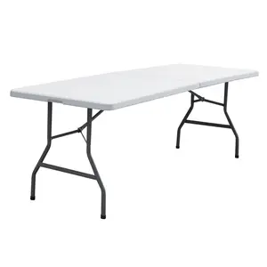 Answer E 8FT Plastic Folding Table Heavy Duty Indoor Outdoor Large Utility Table for Dining Camping Event with Handle White HDPE Steel 300 lbs Capacity