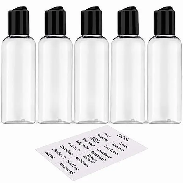 5 Pack 3.4 oz Travel Bottles for Toiletries TSA Approved Leakproof Plastic Empty Travel Size Bottles Containers with Labels