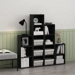 PASIR Bookcase, 4-Tier Modern Bookshelf, Open Shelf Bookcase, 9 x 12 x 42, for Living Room Bedroom Home Office, Blackwood