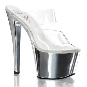 Pleaser Sky-302 Womens Slides in Clear/Silver Chrome