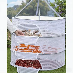 1pc,White/Black/Green,Drying net for drying dried fish, chili peppers, radishes, sweet potatoes, sweet potatoes, noodles, and dried goods. The anti fly cage is a foldable design balcony drying net for drying things