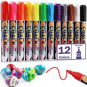 Window Chalk Markers, 12pcs Liquid ChalkMarker with 6mm Thick Tips, Car Window PaintMarkers Pen for Glass, Auto, Bistro, Mirror, PosterPermanent Chalk Marker