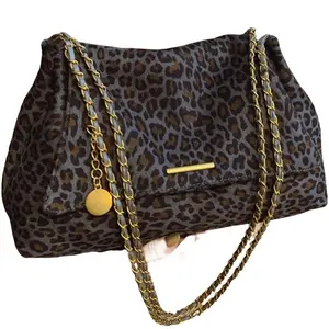 Women's Faux Suede Leopard Print Shoulder Bag Large Capacity Chain Strap Tote with Phone Pouch Coin Purse & Cosmetic Bag for Daily Commute, Mini Cosmetic Bag