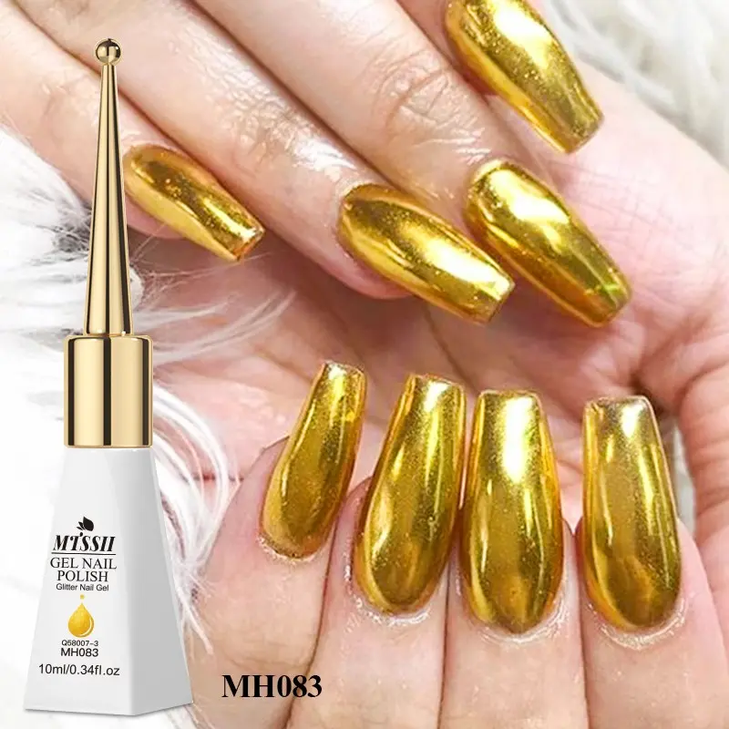 MTSSII 10ml Metallic Mirror Gel Nail Polish, Glass Bottle Golden Silvery Color Metal Gel Polish Manicure, High Glossy Finish, Top Gloss, Gel Shine Finish, Soak Off UV LED Nail Varnish for Home Salon Nail Art Design, Glitter Gel Nail Polish, Manicure Gels