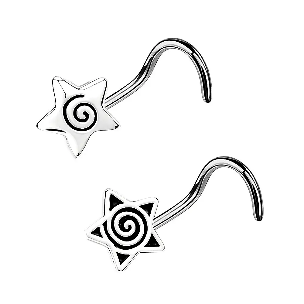Oufer Spiral Star Titanium S-Shape Corkscrew Nose Stud 20G Nose Ring Jewelry