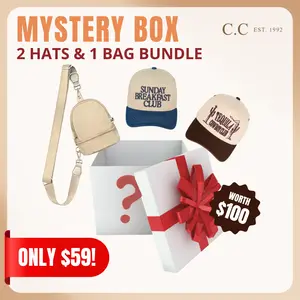 Mystery Hat Box – 2 Random Hats + 1 Bag – Surprise Gift, Birthday Gift, Back to School Special, Trendy Girl Mystery Box