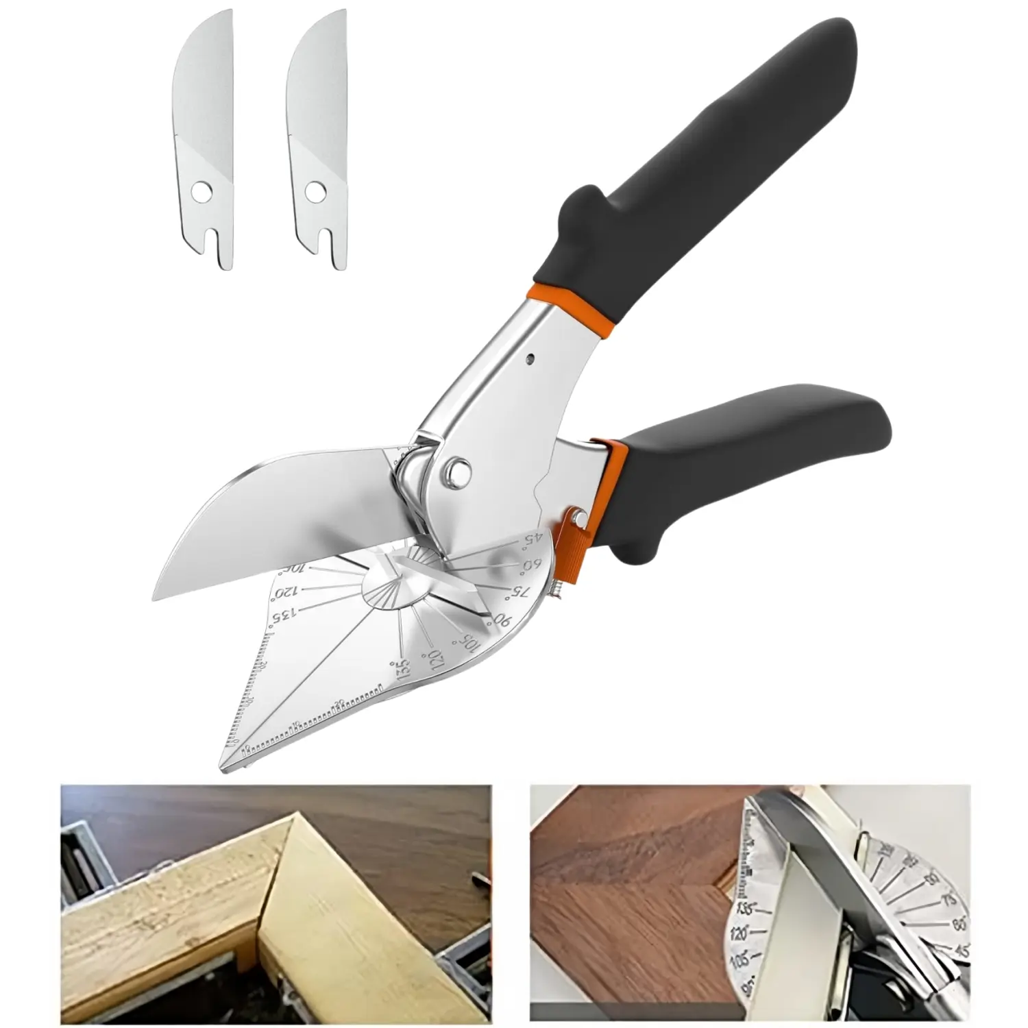 8.1 in Multifunctional Miter Shears, Multipurpose Cutting Tool with 2 Spare Blades, Adjustable 45°-135° Angle Block for Trunking, Wood Frame Trimming, Soft Wood