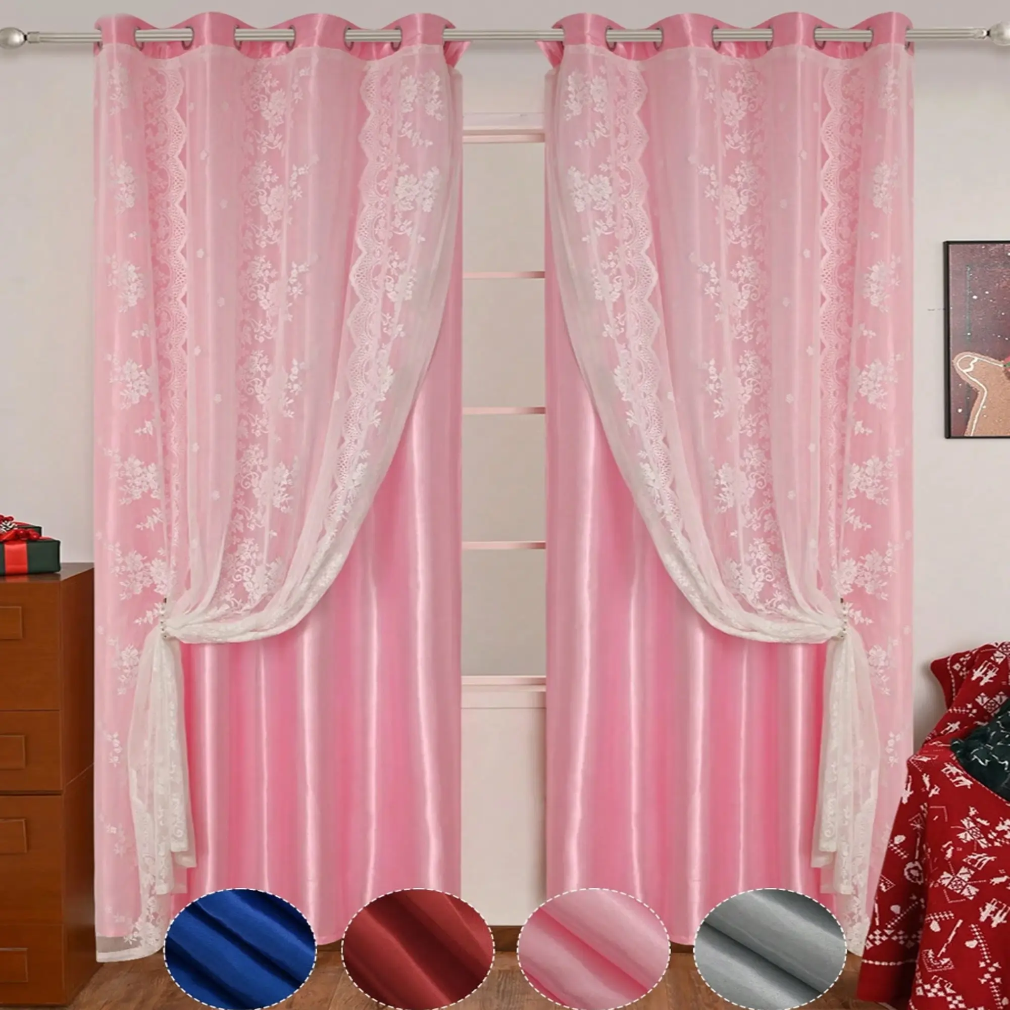 Elegant Double-Layered Drapes with Minimalist Design, Light Blocking & Sun Protection Curtain for Living Room Bedroom Use, Window Curtain, Home Decorative Curtain, Home Decoration Curtain