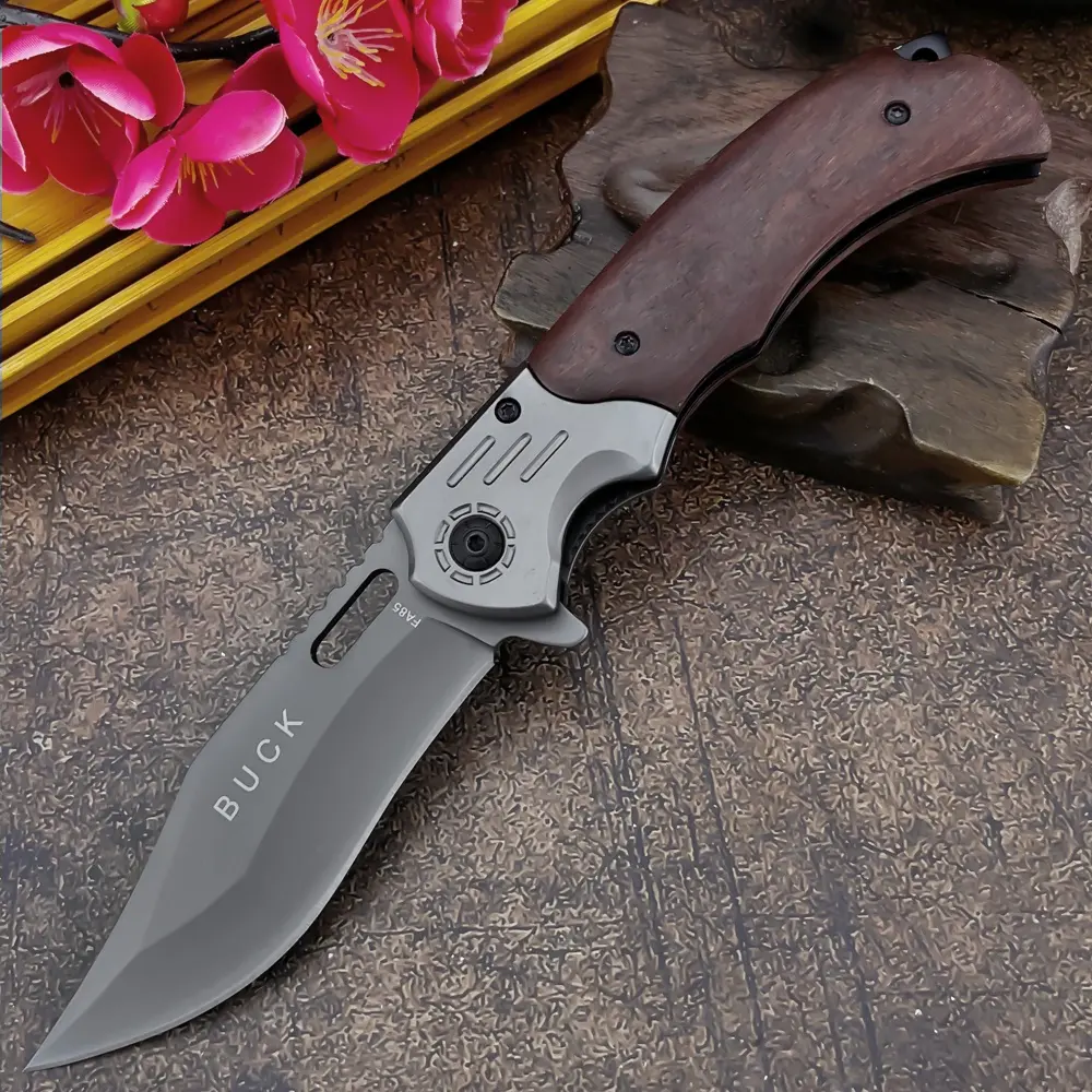 The FA85 Pocket Folding Knife, Folding Pocket Knives, Features A 5Cr13Mov Blade and A 420 Steel Inlay in A Colorful Wood Handle. It Is Ideal for Camping, Survival Knife, Outdoor Tools