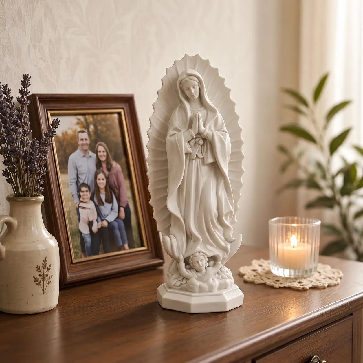 7.48-inch elegant resin Virgin Mary statue, religious home decor ornament — perfect for a family altar and an ideal gift for a prayer space