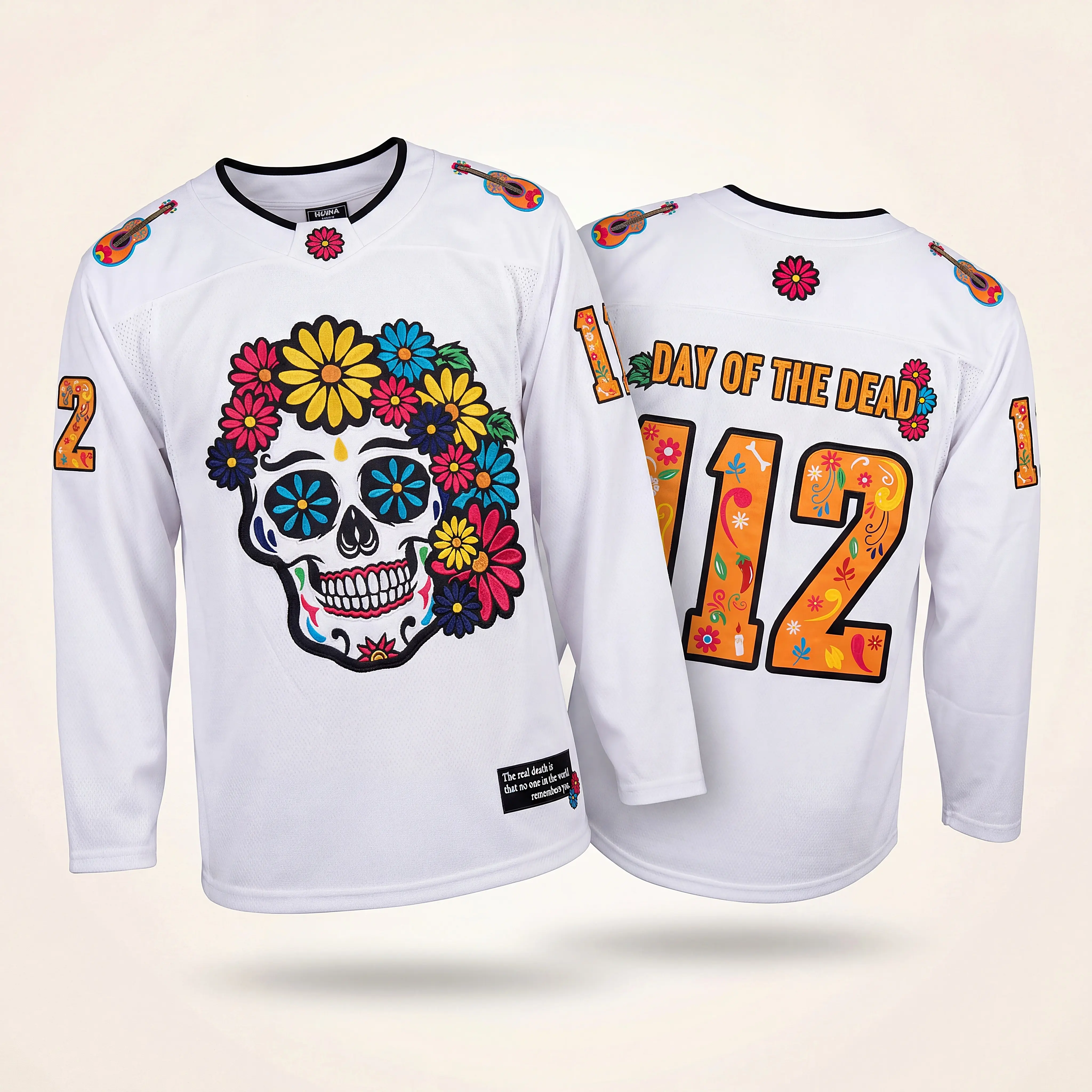 Day of the Dead Mexico Jersey, Oversized Embroidered Sugar Skull Hockey Jersey in Heavyweight Mesh, Premium Stitched Art Wear, The Day Of The Dead, Tatami Embroidery, Oversized Jersey Style
