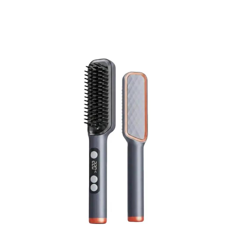 Hair Straightener Brush, Negative Ion Straightening Comb for Women, 10s Fast Heating, 4 Temp Modes 320°F–428°F, LED Display, Auto-Off, Dual Voltage, Black