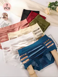 7 Pack Women's Satin & Lace Panties Mid Rise - Floral Lace Trim Bow Detail 7 Colors (Bk/Bl/Grn/Wine/Pk/Bie/Wt) Breathable Seamless Everyday Luxury for Special Occasions