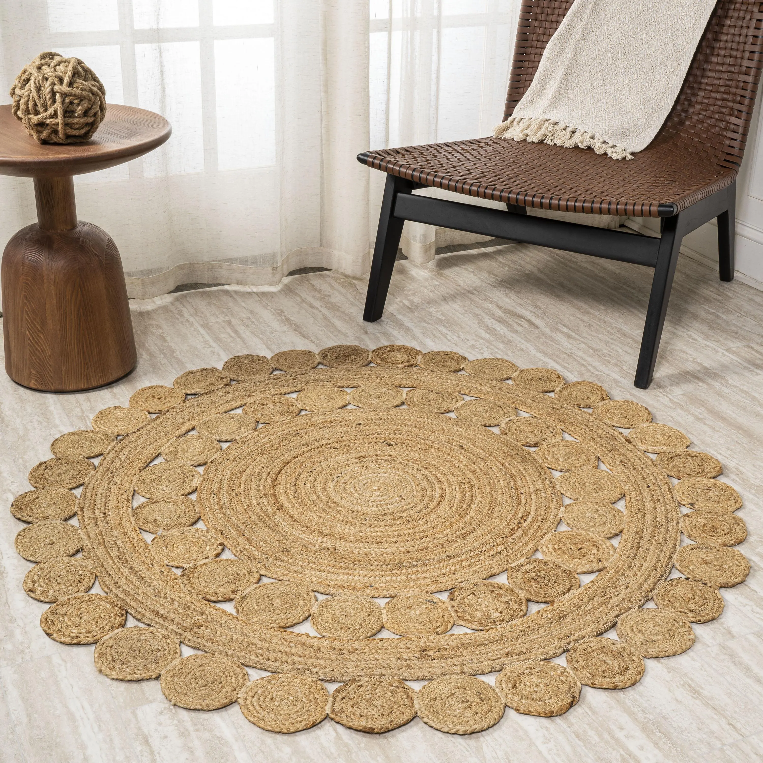 JONATHAN Y Bodhi Natural Jute Round Bohemian Style Decorative Indoor Area Rug - for Living Room, Bedroom, Office, Bohemian Style Rugs, Decorative Area Rug
