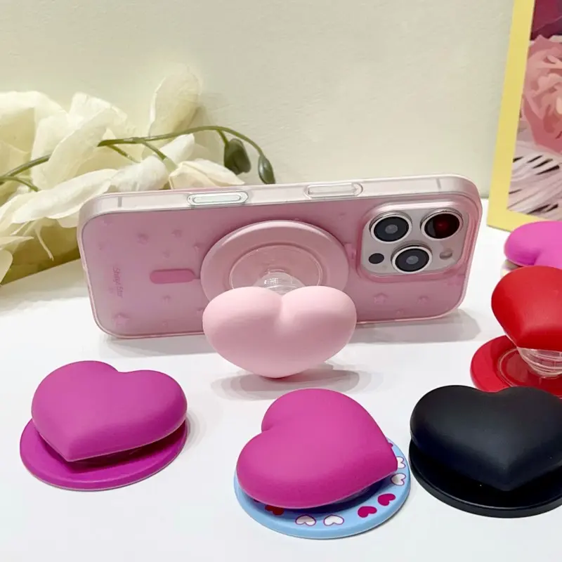 Korean cute 3D heart-shaped magnetic phone holder, suitable for MagSafe wireless charging phones iPhone magnetic bracket holder