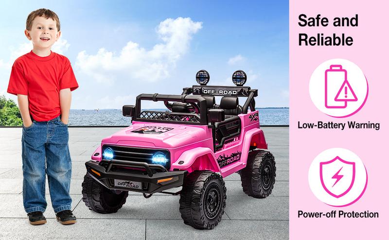 GARVEE Ride On Truck Car with Parent Remote, 12V Electric Vehicle for Youngsters, Features LED Lights, Bluetooth, 3 Speed Settings, and Spring Suspension, Available in Pink and White