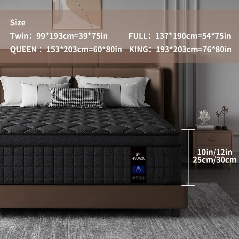 EVLWZL Durable Memory Foam & Spring Mattress (8/10/12/14 in) - Medium Firmness, Lumbar & Spine Soothing Support, Queen/Full/King Sizes, Extra Deep Options, High Quality Premium Bed Mattress, Boxed Home & Hotel Furniture, Dorm Essential