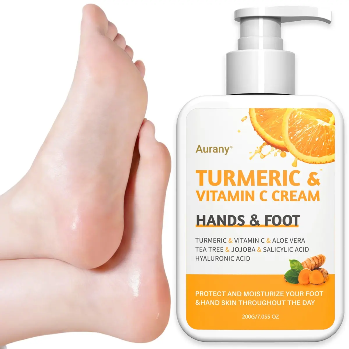 Turmeric + Vitamin C Cream, Turmeric Cream For Feet, Foot&Hands Moisturizing Cream, Foot Care Cream, Foot Care Product, Moisturizer, Hydrating Lotion, With Aloe, Salicylic Acid & Jojoba Seed Oil, Moisturizing For Dry Skin, Unisex, Gift For Him/Her - 200g