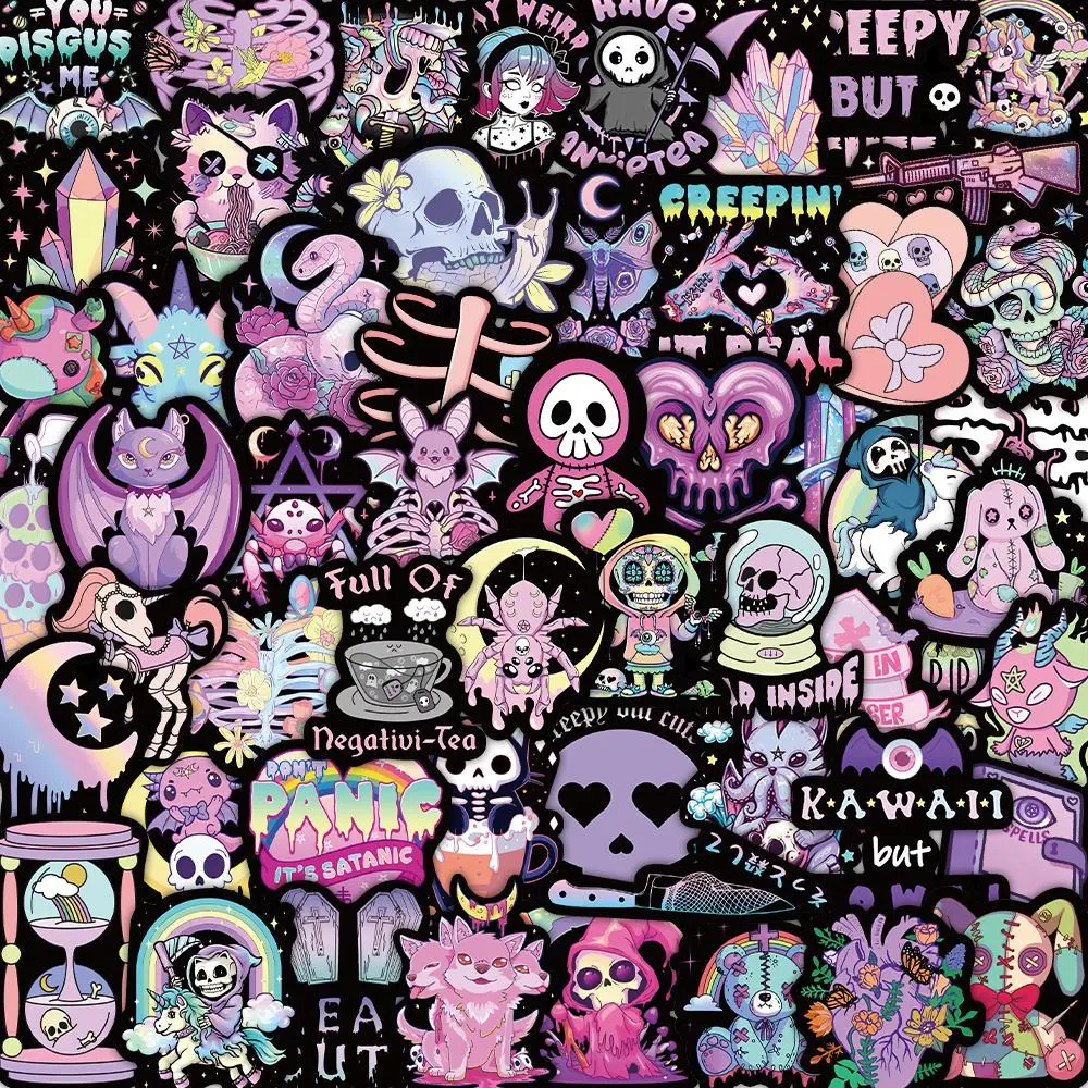 Gothic Style Sticker, Sticker Packs, Premium Skull Stickers, 56/1120pcs Cartoon Skull Pattern Decorative Sticker, Adhesive Decals, Decal Sticker, Waterproof Self Adhesive Decor Paper for Gift Greeting Card & Water Bottle & Laptop, Ornaments