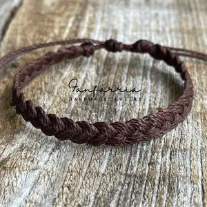 Cocoa Beach II, Men Brown Braided Bracelet Adjustable Waterproof