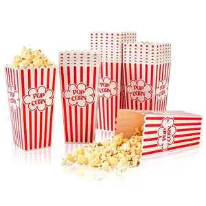 Popcorn Containers Disposable 46 Oz Red & White Striped 28 Pack Cardboard Popcorn Boxes for Movie Night