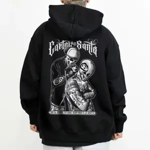 Graphic-Hoodie – Cartel Santa Chicano Clothing, Gangster Clothes, Men’s Streetwear Hoodie, Graphic Tee, Urban Fashion Top for Men, Mexican Culture Apparel, Lowrider Style, Trendy Casual Graphic Sweatshirt