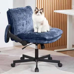 Cross-Legged Chair with Padded Backrest ， Criss Cross Desk Chair which was Stylish Designed Ergonomically with Comfy Wide Seat, Flip-Up Arms,Smooth Rolling Wheels ,for Home Office, Bedroom, Living Room