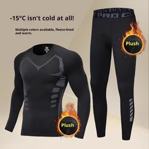 Men's Sports Tight-fitting Fleece Warm Compression Clothes High Elastic for Outdoor Running Skiing Cold Weather Hiking and Camping Plush Lined Colorblock