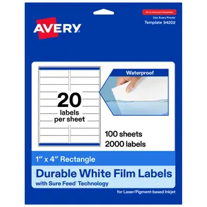 Avery Waterproof Rectangle Labels with Sure Feed, 1" x 4"
