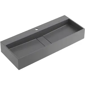 32 in. Wall-Mount or Countertop Bathroom Hidden Drain Sink with Single Faucet Holes in Matte Gray