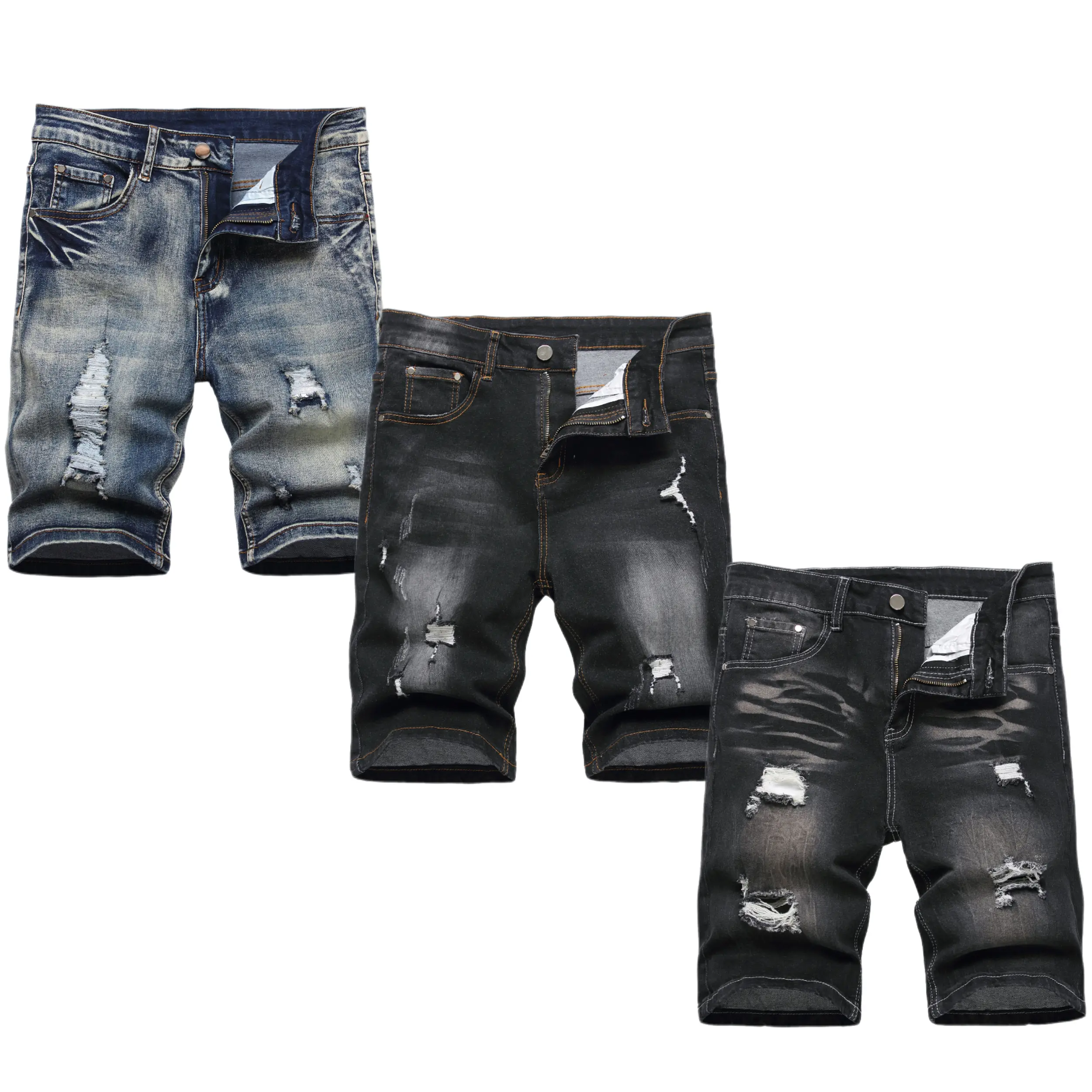 JUNBAOSS 3-Pack Mens Distressed Ripped Denim Shorts,men's shorts summer Vintage Acid Washed Knee Length,Slim Stretch Casual Summer Outdoor Streetwear Shorts,Multi Tone Assorted Pants with Pockets Menswear Plain day giftsmen mens jorts