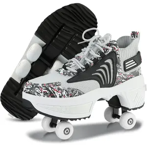 2-in-1 Women's Retractable Roller Skates, Adjustable Double Row Design, Four-wheeled Invisible Roller Shoes For Outdoor Sports And Automatic Walking