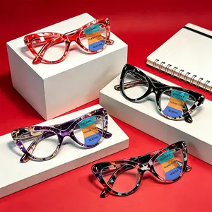 4-Pair Pack Blue Light Blocking Glasses for Women – Fashion Cat-Eye Multi-Focal Reading Glasses, Anti-Fatigue Design, Ideal for Commuting and Office Work, Progressive Multi-Focal Eyewear, Teacher’s Day Gift funky unique accessory