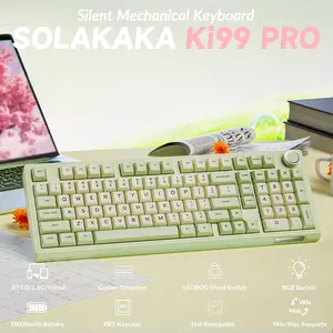 SOLAKAKA Ki99 Pro Silent Wireless Mechanical Keyboard with RGB Backlit, Hot Swappable, Gasket Structure, Avocado Green, 10000mAh Battery, PBT Keycaps, Win/Mac Supports